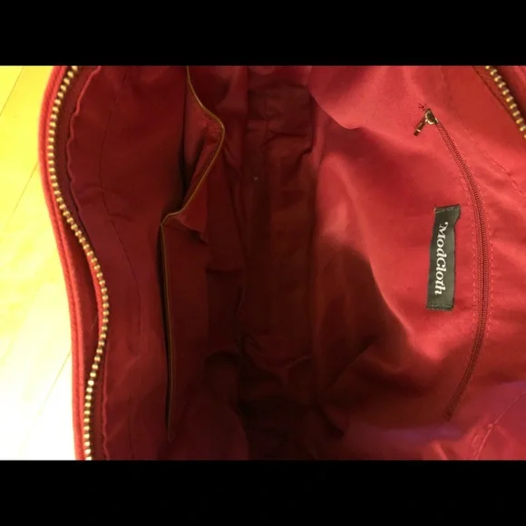 Modcloth Red and Brown Cat Print Shoulder Bag - Picture 6 of 7